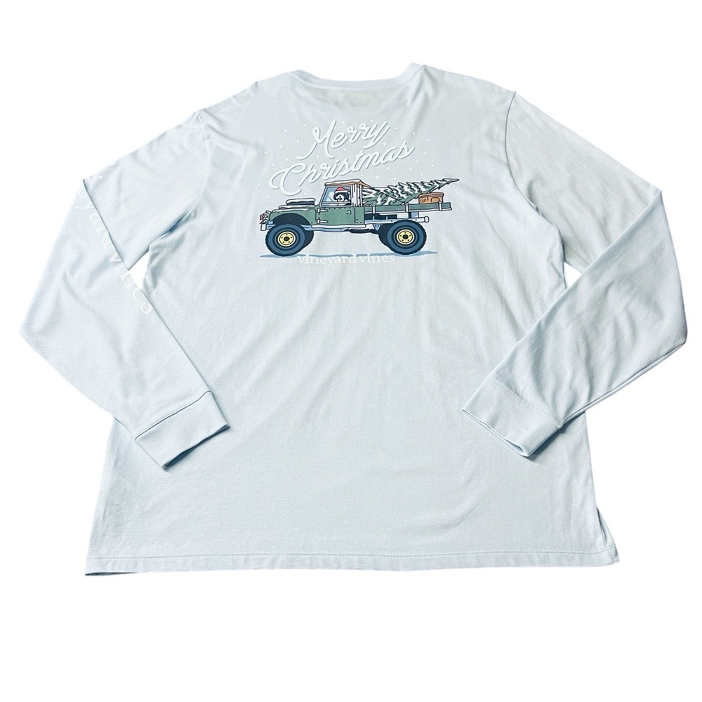 Vineyard Vines Men’s Light Blue Long Sleeve Christmas Theme Tee Size Large - Picture 2 of 9